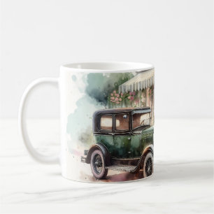 Retro Car & Blooming Boutique Scene Coffee Mug