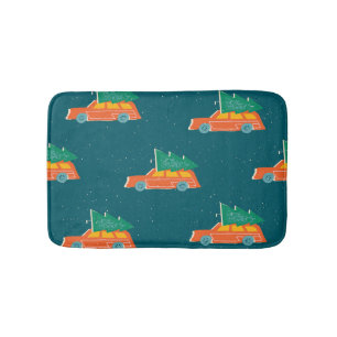 Retro Car Christmas Tree Pattern Bath Mat