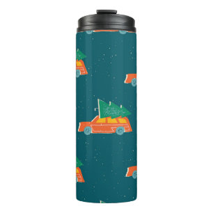 Retro Car Christmas Tree Pattern Thermal Tumbler