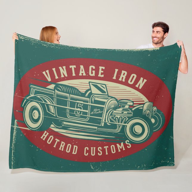 Retro Car Design Fleece Blanket (In Situ)