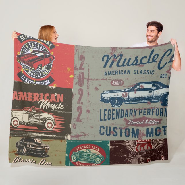 Retro Car Design Fleece Blanket (In Situ)