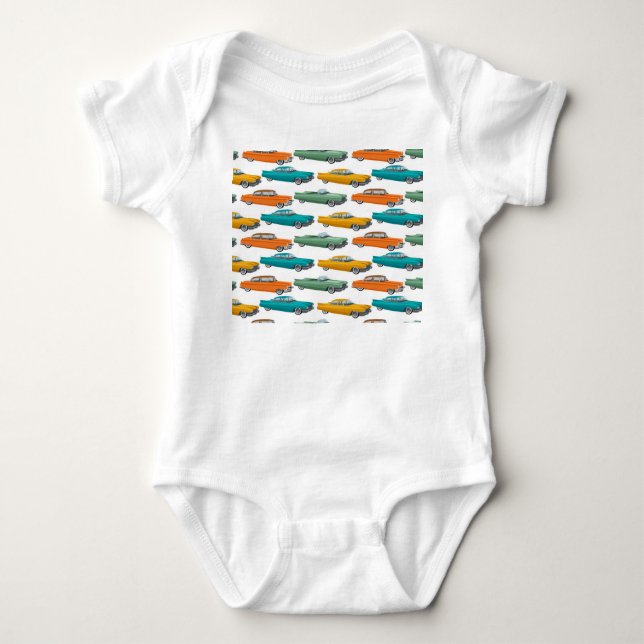 Retro Car Fifties Style Pattern Baby Bodysuit (Front)