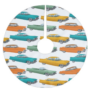 Retro Car Fifties Style Pattern Brushed Polyester Tree Skirt