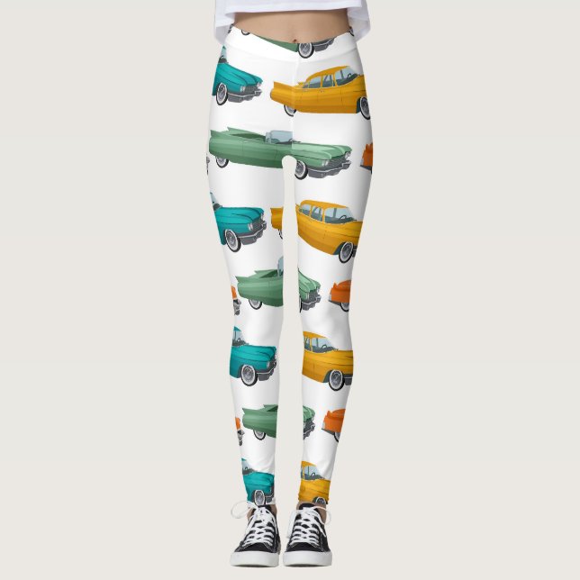 Retro Car Fifties Style Pattern Leggings (Front)