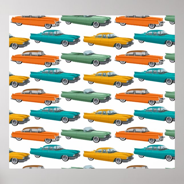 Retro Car Fifties Style Pattern Poster (Front)