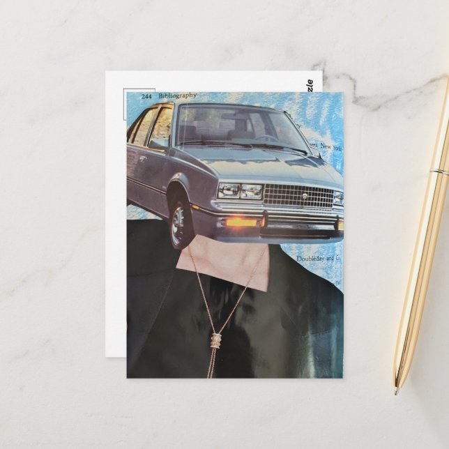 Retro Car Headed Woman Collage Postcard (Front/Back In Situ)