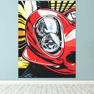 Retro Car Headlight Burst in Pop Art Style Canvas Print