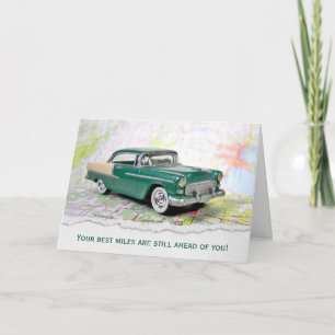 retro car on map for man's retirement card