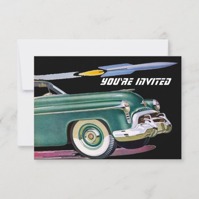 Retro Car & Rocket Birthday V2 Invitation (Front)