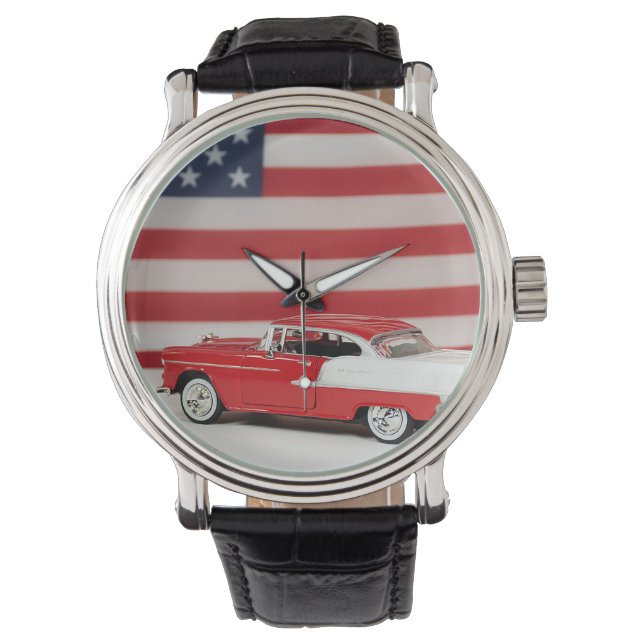 Retro Car With American Flag Watch (Front)