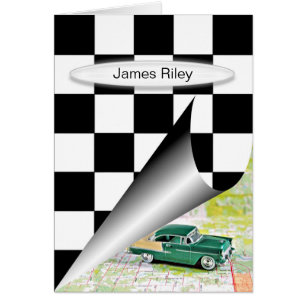 retro car with chequered flag curl