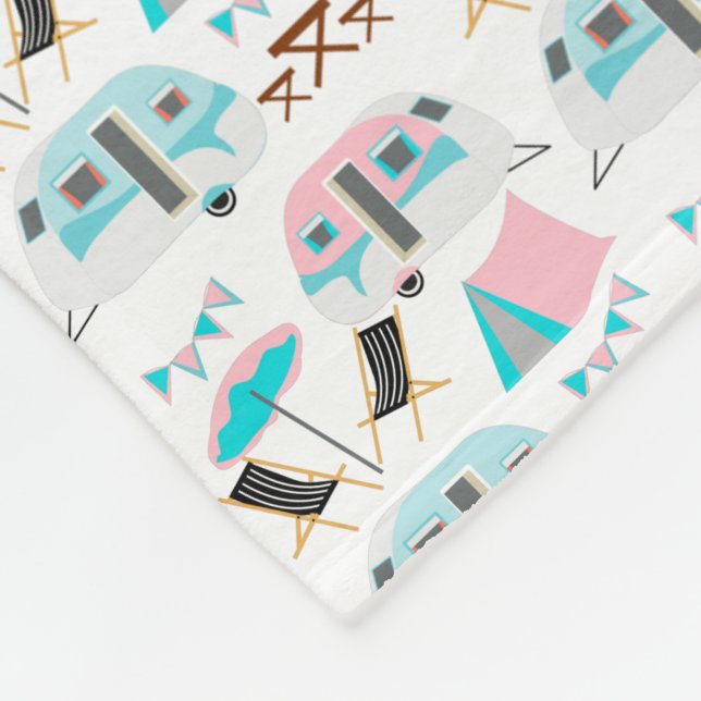 Retro Caravan Camping Cute Personalised Fleece Blanket (Corner)