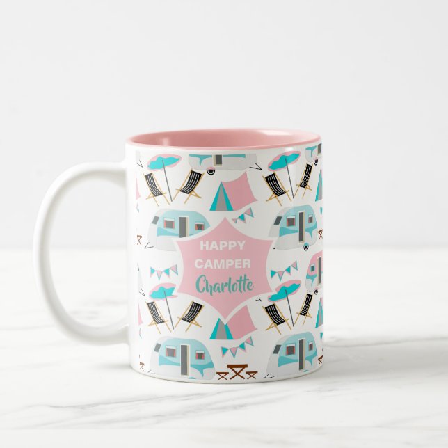 Retro Caravan Camping Cute Personalised  Two-Tone Coffee Mug (Left)