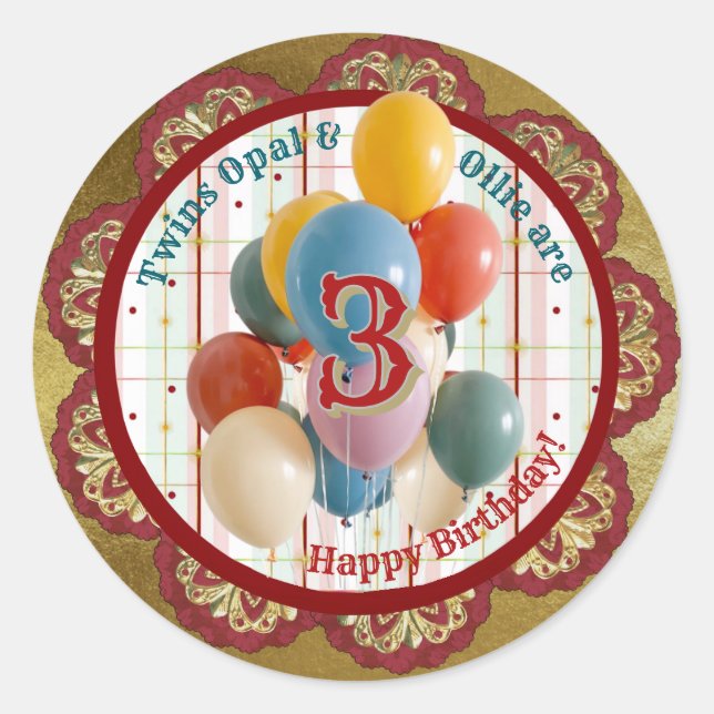 Retro Carnival Kids Birthday Sticker (Front)