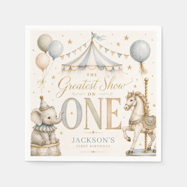 Retro carnival theme boy 1st birthday  napkin (Front)