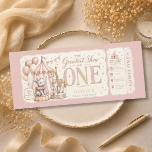 Retro carnival theme girl 1st birthday invitation