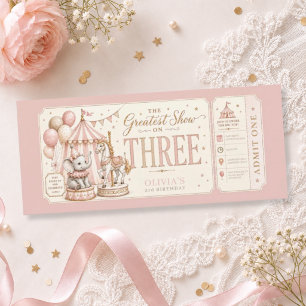 Retro carnival theme girl 3rd birthday invitation