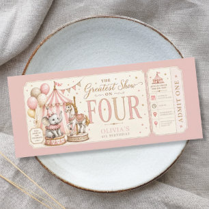 Retro carnival theme girl 4th birthday invitation