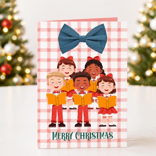 Retro Carolers Funny Christmas Card with Bow  (Creator Uploaded)