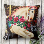 Retro Carousel Horse Photo Born to Sparkle Script Cushion<br><div class="desc">“Born to sparkle.” You can almost feel the oom-pa-pa music, crashing symbols, and the up & down and round & round movement of the merry-go-round whenever as you relax on this soft, comfortable photography throw pillow. You can easily personalise this throw pillow plus I also offer customisation on any product....</div>