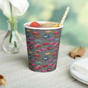 Retro Cars And Trucks Pattern Paper Cups
