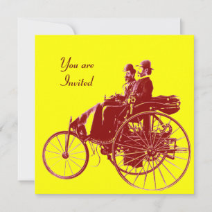 RETRO CARS , AUTO RESTORATION ,yellow red brown Invitation