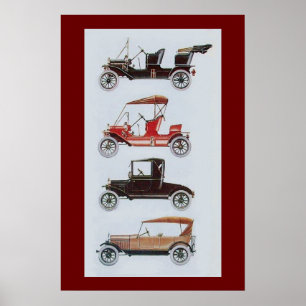 RETRO CARS , black white red Poster