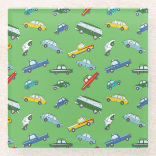 Retro Cars: Cute Hand-Drawn Pattern Glass Coaster