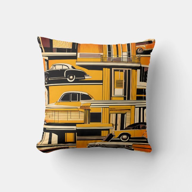 Retro Cars Geometric Mustard Mid Century  Cushion (Front)