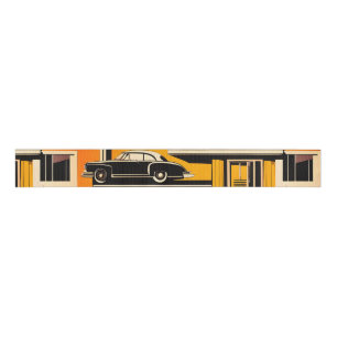 Retro Cars Geometric Mustard Mid Century  Grosgrain Ribbon