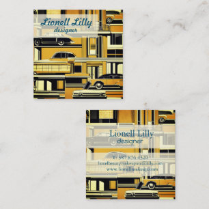 Retro Cars Mustard Mid Century  Square Business Card