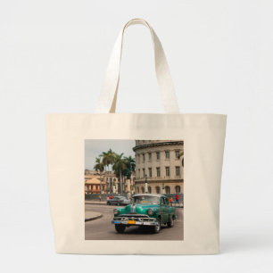 Retro cars on the Havana street Large Tote Bag
