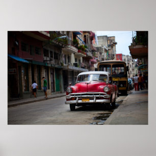 Retro cars on the Havana street Poster