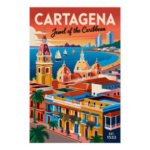 Retro Cartagena Colombia Vintage Travel Wall Art