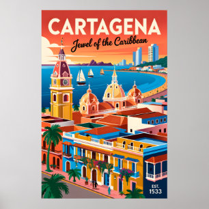 Retro Cartagena Colombia Vintage Travel Wall Art