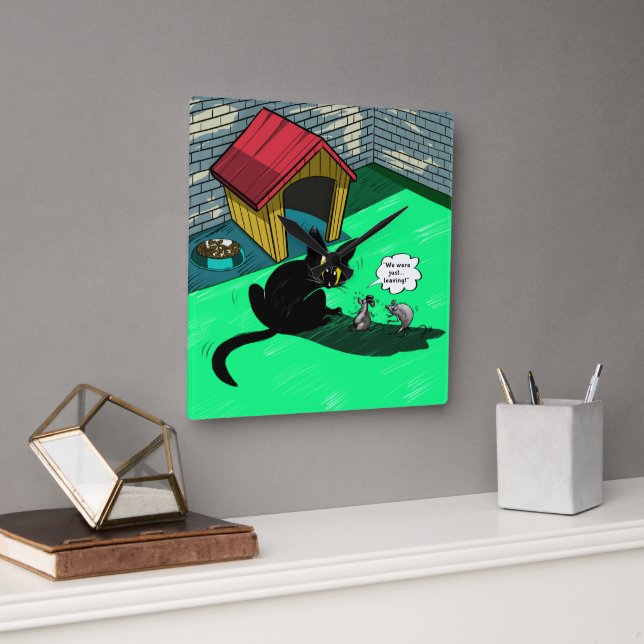 Retro Cartoon Black Cat Wall Clock (Office)