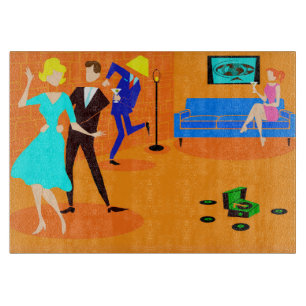 Retro Cartoon Cocktail Party Cutting Board