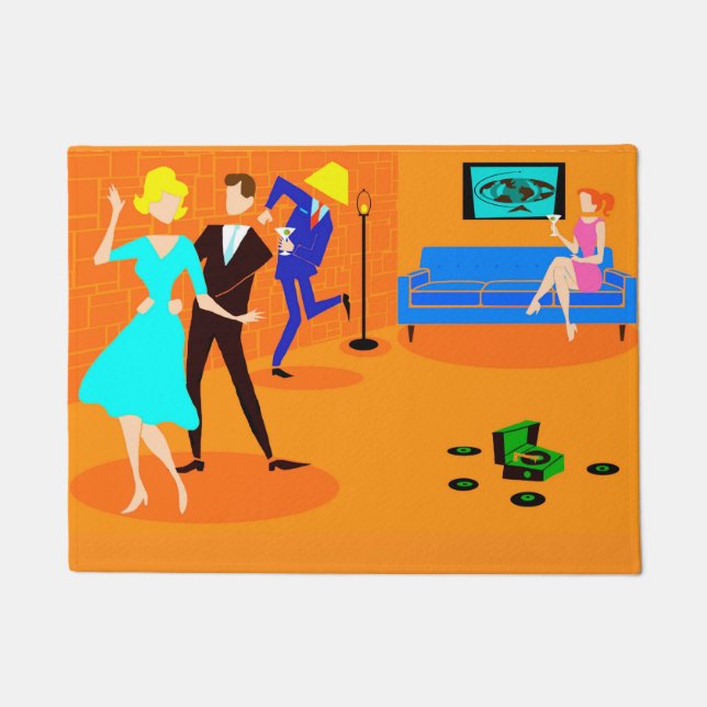 Retro Cartoon Cocktail Party Door Mat (Front)