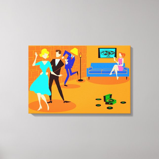 Retro Cartoon Cocktail Party Stretched Canvas (Front)
