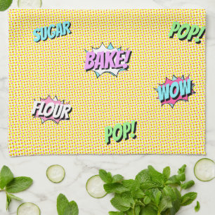 Retro Cartoon Colourful Pop Art Fun Bakery Chef Tea Towel
