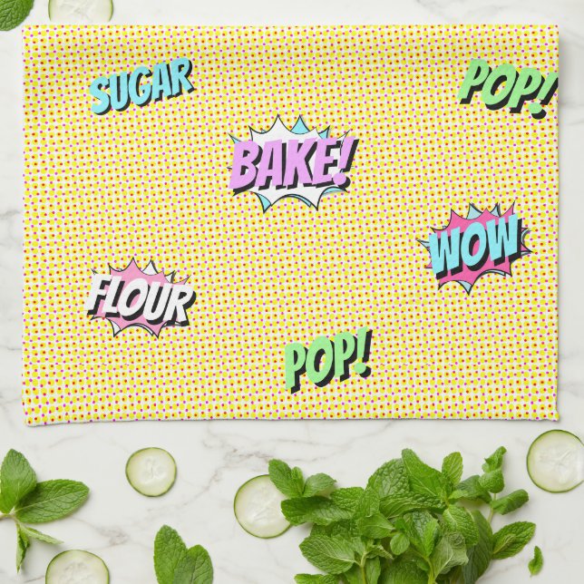 Retro Cartoon Colourful Pop Art Fun Bakery Chef Tea Towel (Folded)