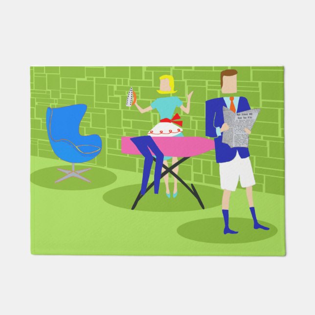 Retro Cartoon Couple at Home Door Mat (Front)