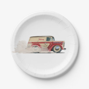 Retro Cartoon delivery van Paper Plate