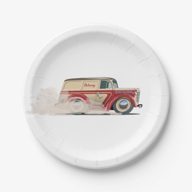 Retro Cartoon delivery van Paper Plate (Front)