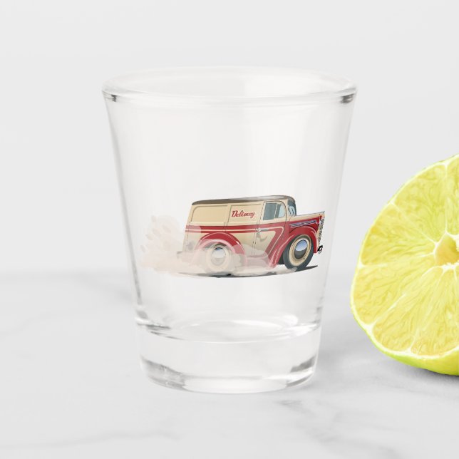 Retro Cartoon delivery van Shot Glass (Front)