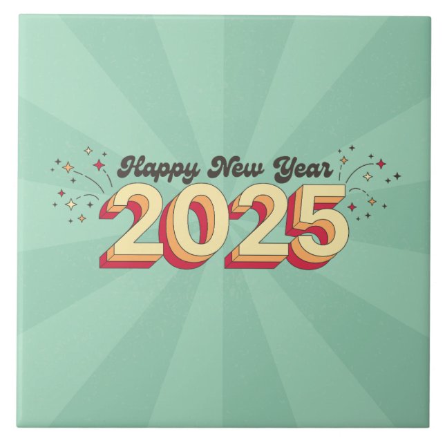 Retro cartoon design happy new year 2025 text tile (Front)