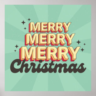 Retro cartoon design merry christmas text poster