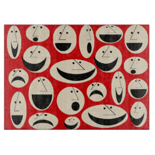 Retro Cartoon Faces Pattern Glass Cutting Board