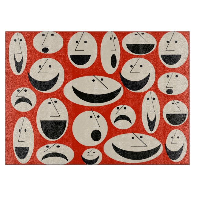 Retro Cartoon Faces Pattern Glass Cutting Board (Front)