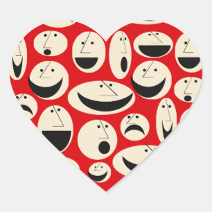 Retro Cartoon Faces Pattern Heart Stickers